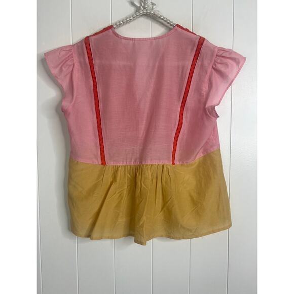 Scotch & Soda Amsterdam V Neck Flutter Short Sleeve Color Block Top Size Small - Picture 9 of 10